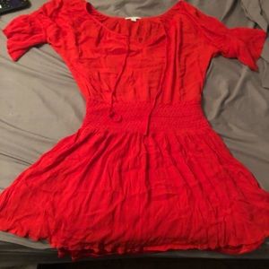 Red cinched mini dress
